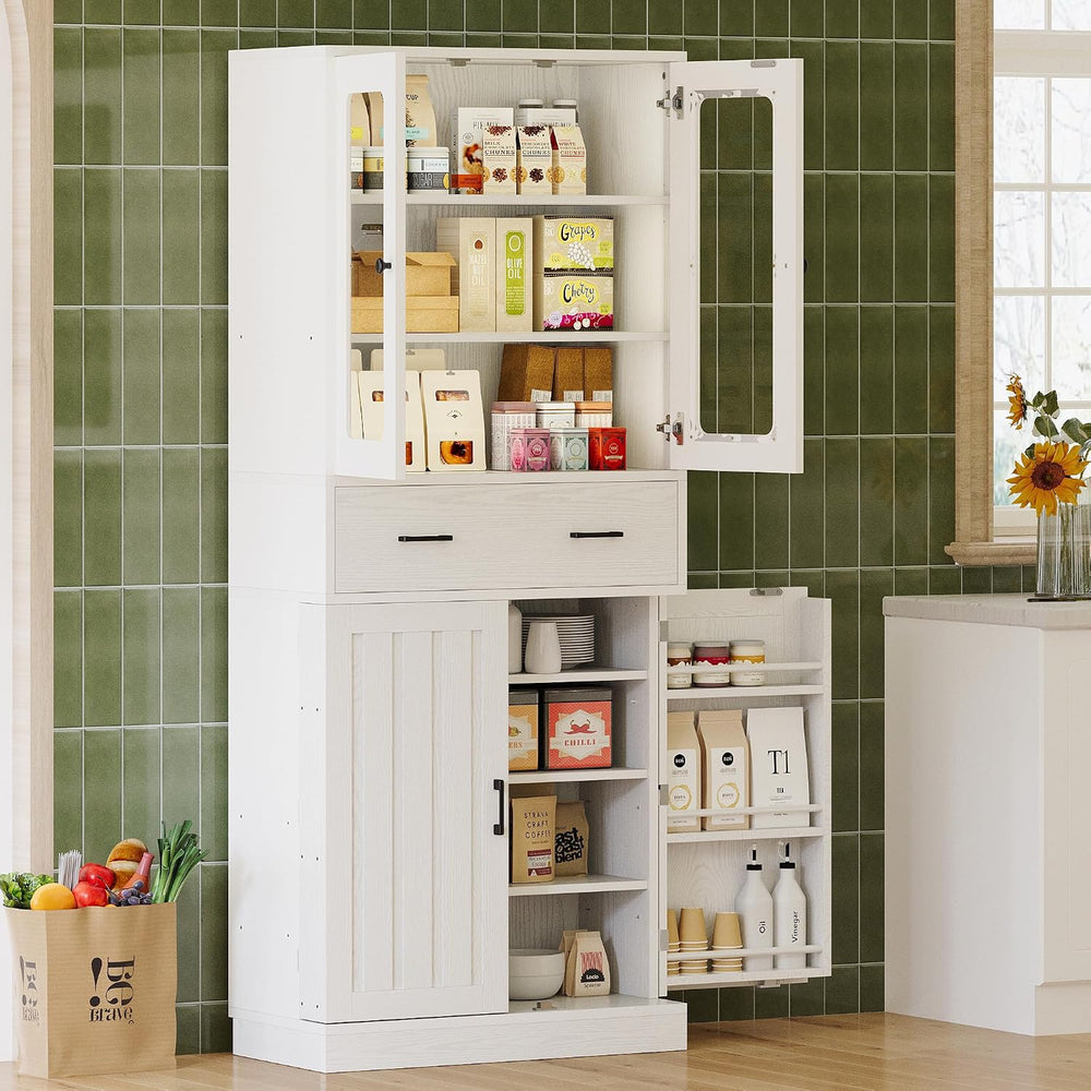 IRONCK 74.8" Tall Kitchen Pantry, Storage Cabinet with LED Lights, Kitch...
