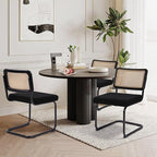 Dining Chairs Set of 4, Modern Rattan Kitchen Chairs, Mid Century Modern Design, Polished Chrome Frame, Upholstered Seat, Black