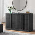 Fluted Dresser for Bedroom, 47" Wide 6 Drawer Dresser, Modern Chest of Drawers with Solid Wood Handle, Curved Profile Design, Wood Dressers Storage Organizer, Living Room, Hallway, Black