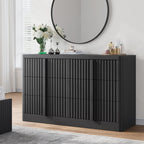 Fluted Dresser for Bedroom, 47" Wide 6 Drawer Dresser, Modern Chest of Drawers with Solid Wood Handle, Curved Profile Design, Wood Dressers Storage Organizer, Living Room, Hallway, Black