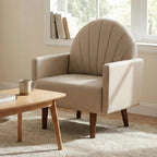 Modern Accent PU Chair, Living Room Chair Upholstered Single Sofa Chair with 4 Sturdy Legs, Contemporary Reading Chair for Living Room, Reading Room, Bedroom (Cream with Shell backrest)