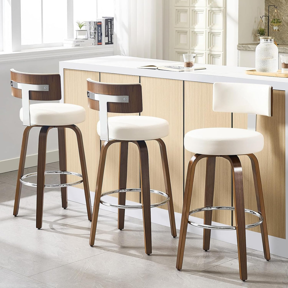Bekrvio Swivel Counter Height Bar Stools Set of 3, Faux Leather Kitchen Stool...