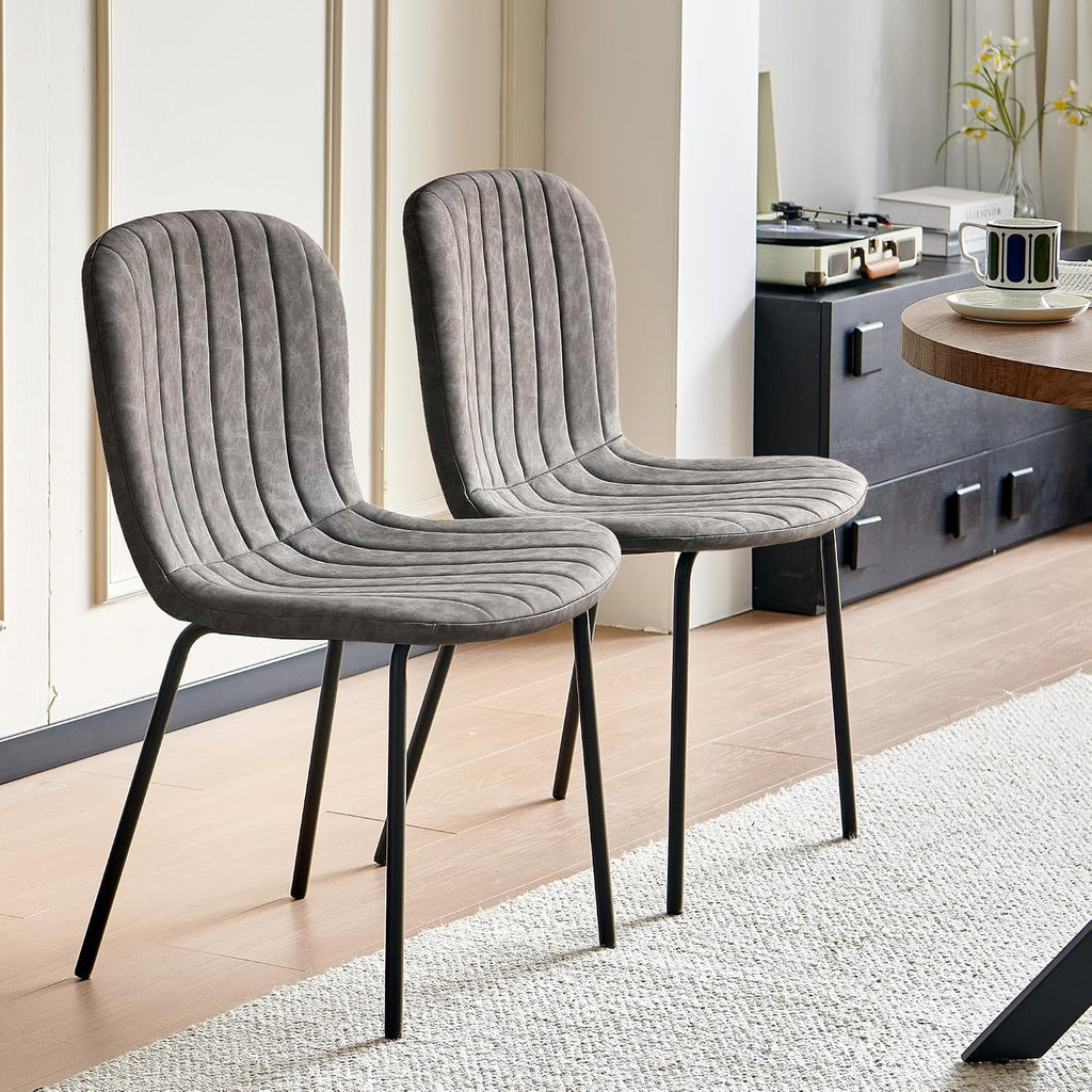37 Inch Round Dining Table Set for 4, Modern Small Circle Kitchen Coffee Set for Apartment Living Room Office, Save Space(1 Wooden Table + 2 Grey PU Leather Chairs)