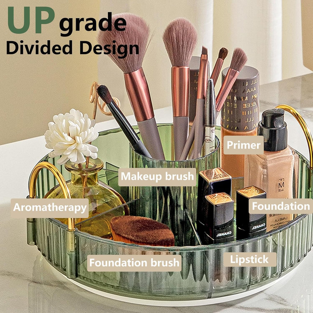 360 Rotating Makeup Organizer,2 Tier Large Capacity Make Up Organizers and Storage,Skincare Perfume Vanity Organizers,Bathroom Cosmetics Storage Organizer Countertop (Green)