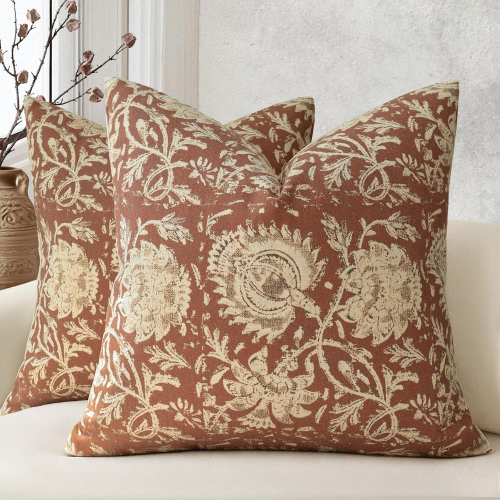 Fall Pillow Covers 24x24 Set of 2 Printed Floral Throw Pillows Farmhouse Pill...