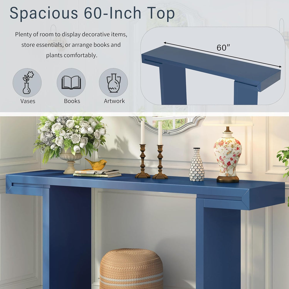 Quarte 60-Inch Modern Console Table with Geometric Clean Lines Design, Spacio...