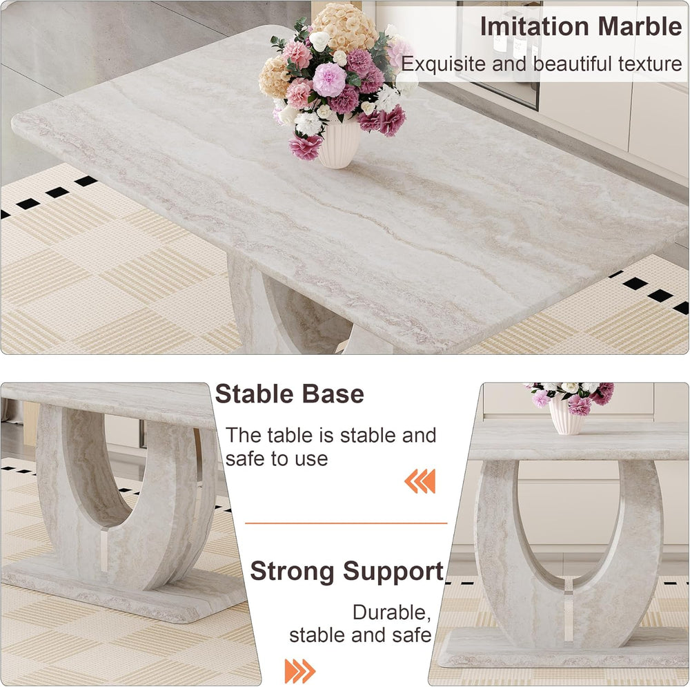 63" Faux Marble Dining Table for 4–6, Modern Rectangular Kitchen Table w...