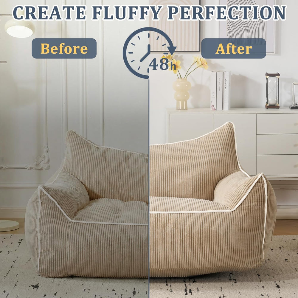MOJAY Giant Bean Bag Chair, Oversized Plush Fluffy Lounge Chair with Filling,...