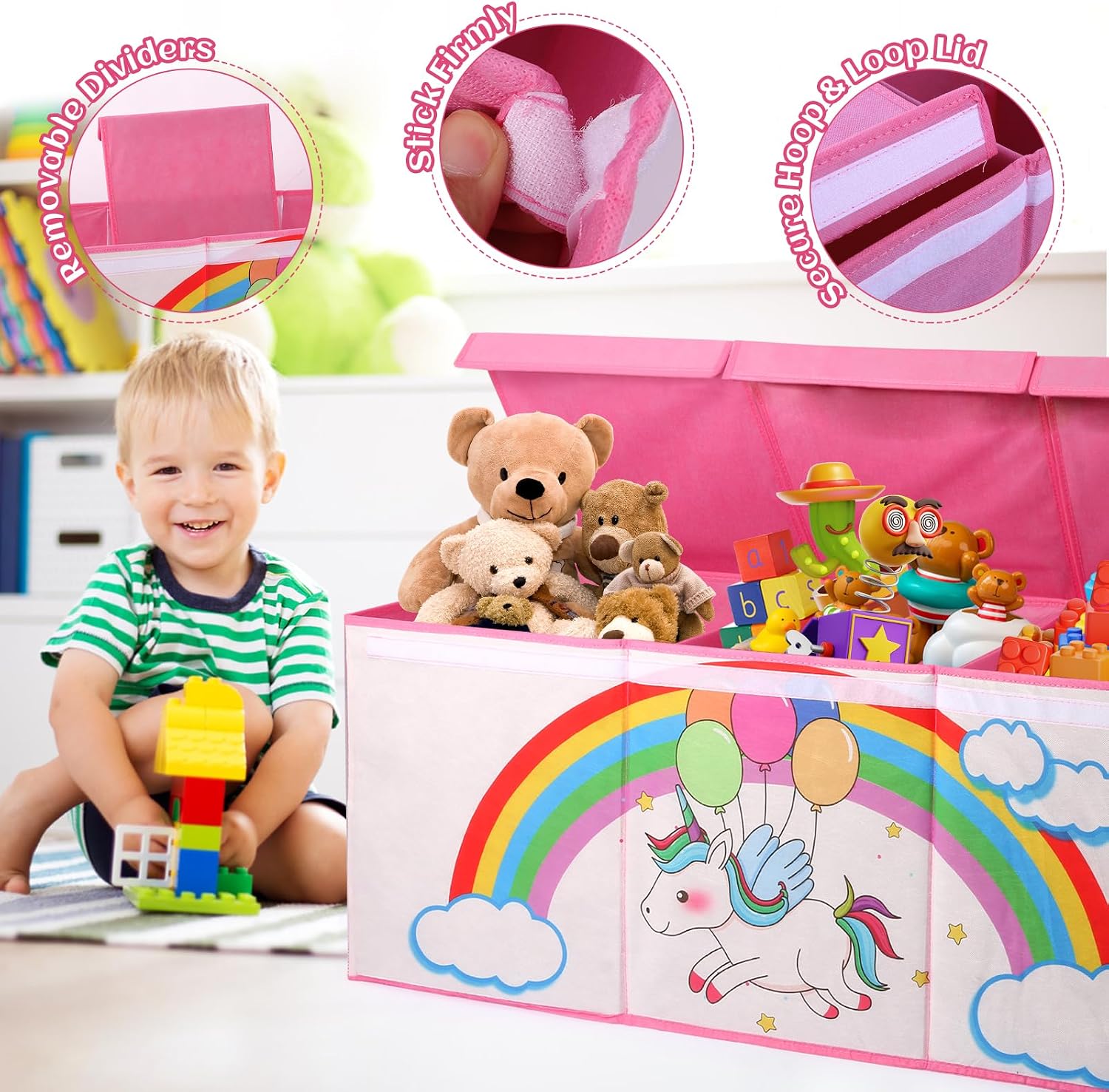 Extra Large Toy Box, Collapsible Storage Organizer with Lids, Sturdy Unicorn Toy Chest for Boys Girls, 40"x14"x16" Kids Storage Bin Box Baskets for Living Room, Playroom, Bedroom, Nursery