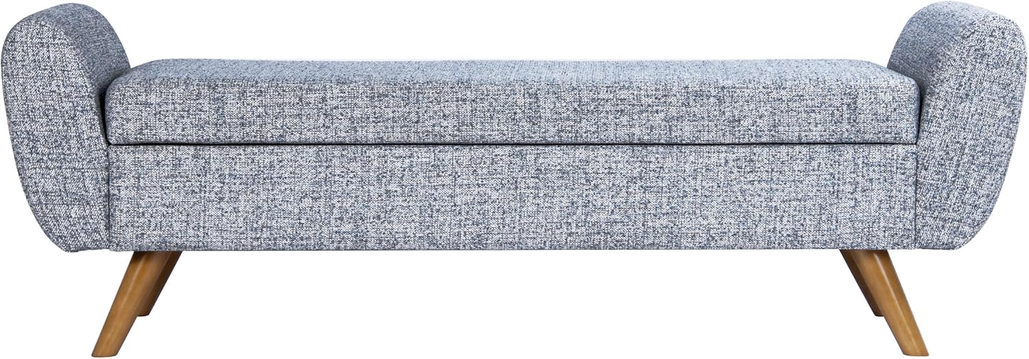 HomePop 60" Modern Storage Bench with Wood Legs - Blue Gray Woven Fabric