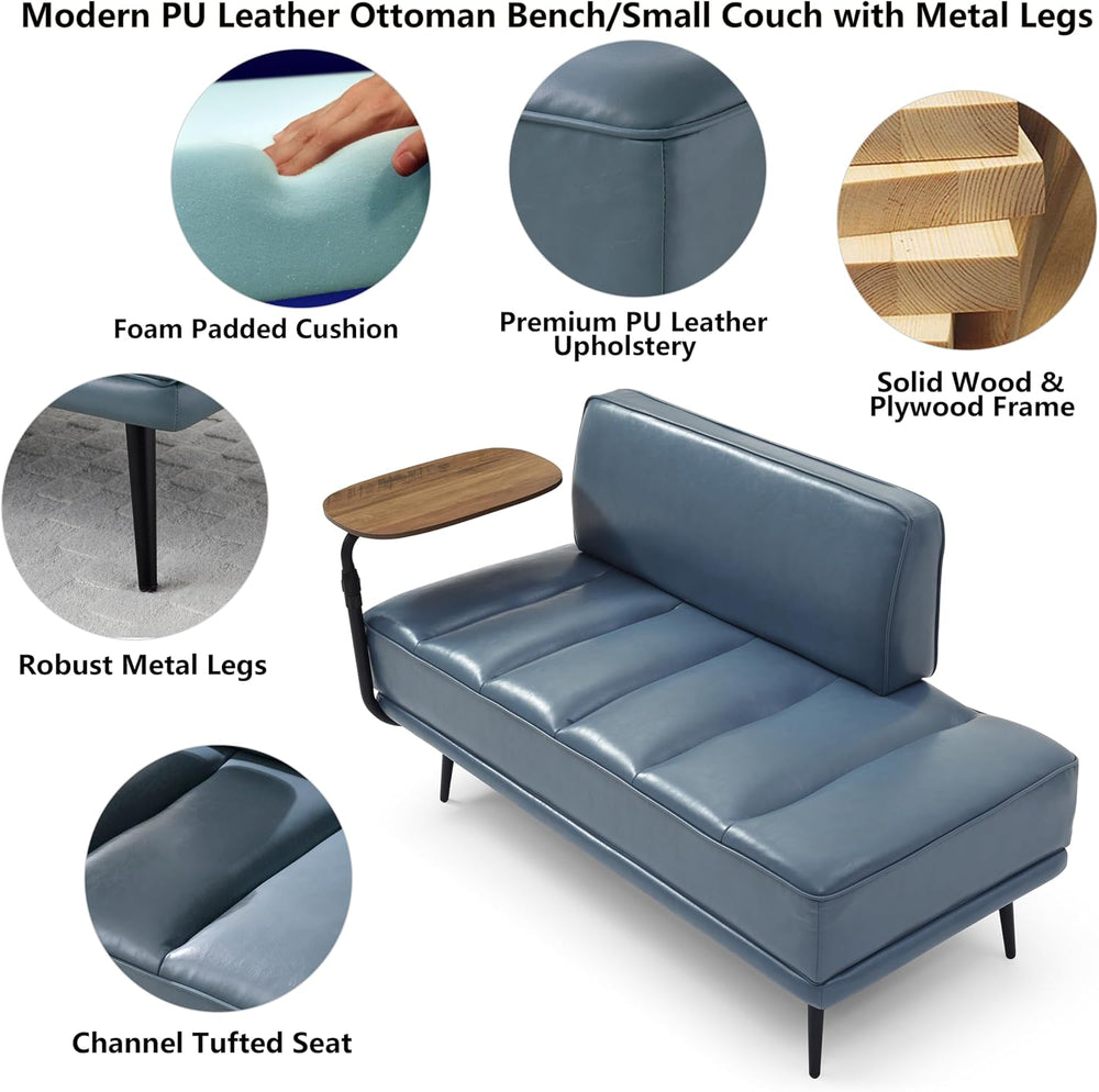 Aoowow PU Leather Ottoman Bench for Living Room,55" Channel Tufetd Small...