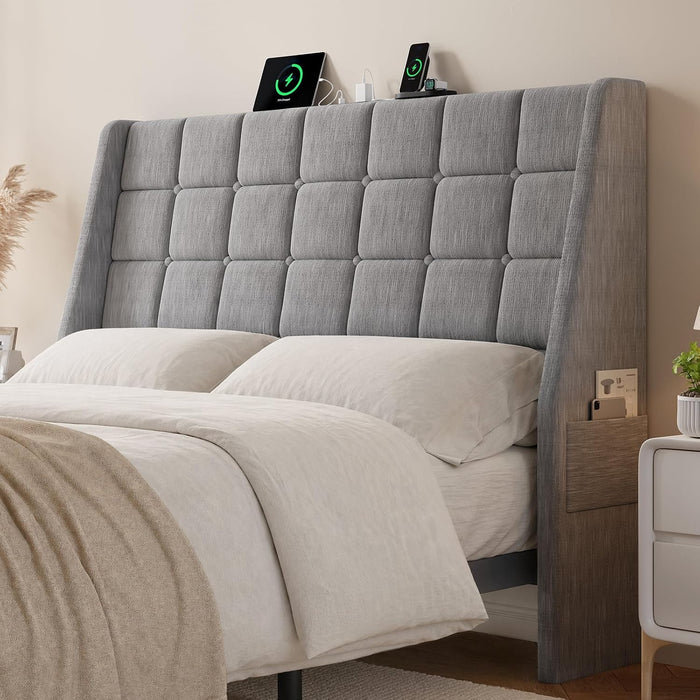 ONBRILL Queen Headboard Only with Charging Station, Soft Chenille Fabric