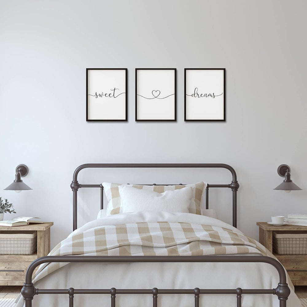 Set of 3 Framed Farmhouse Sweet Dreams Sign 11x14” Above Bed Wall Decor for B...