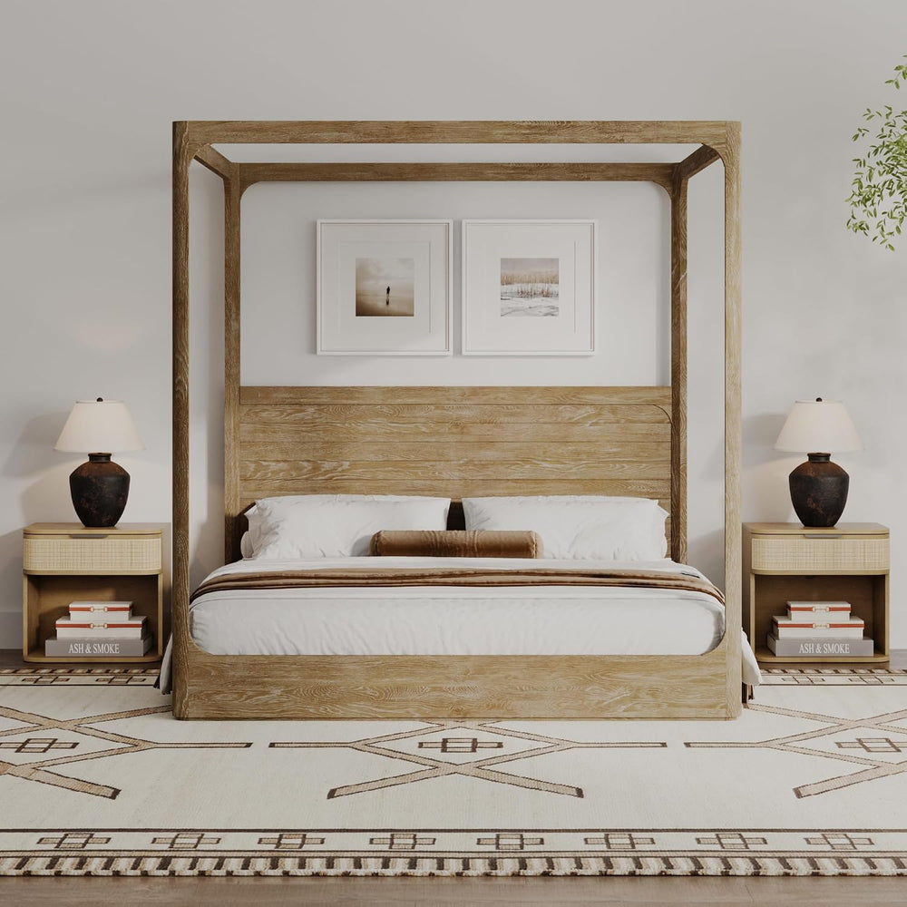 Nathan James Keith Farmhouse Bedside Table, Modern Coastal Nightstand, Rattan...