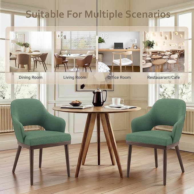 Wooden Dining Chairs Set of 6, Modern Fabric Upholstered Dining Room Chair, Kitchen Side Chairs, Farmhouse Dinner Chair with Open Back for Kitchen, Green