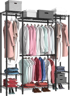 Garment Rack Heavy Duty Clothes Rack for Hanging Clothes,Metal Garment Rack,Freestanding Clothing Rack,Adjustable Custom Closet Rack,54" L x 13.8" W x 75.8" H, Max Load 750LBS,Black