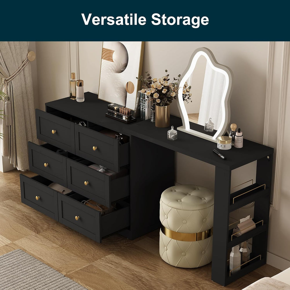 RoyalCraft Vanity Desk and Dresser Combo, 67" Extendable Big Makeup Vain...
