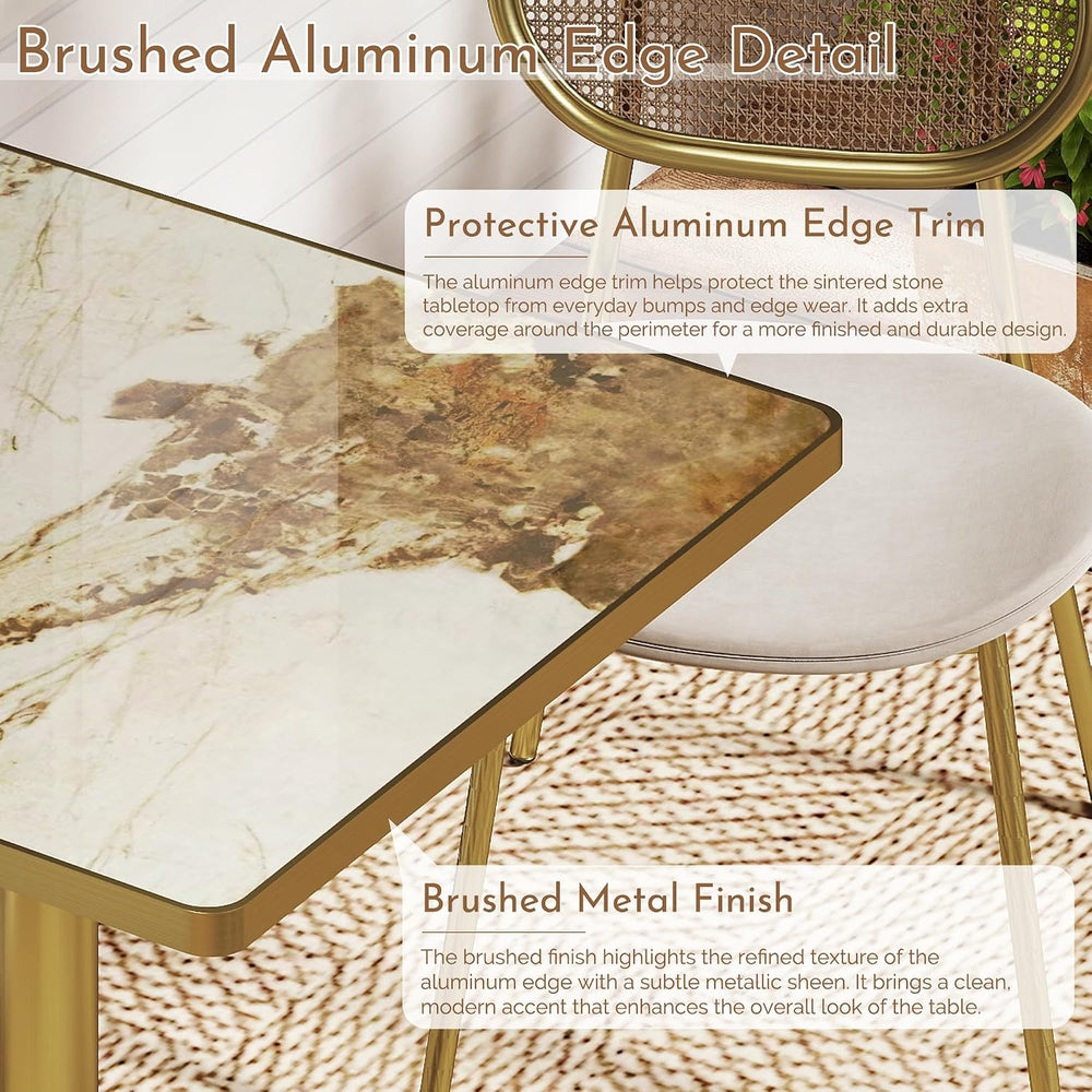31.5 Inch Square Tulip Table with Thickened Sintered Stone Tabletop & Gol...