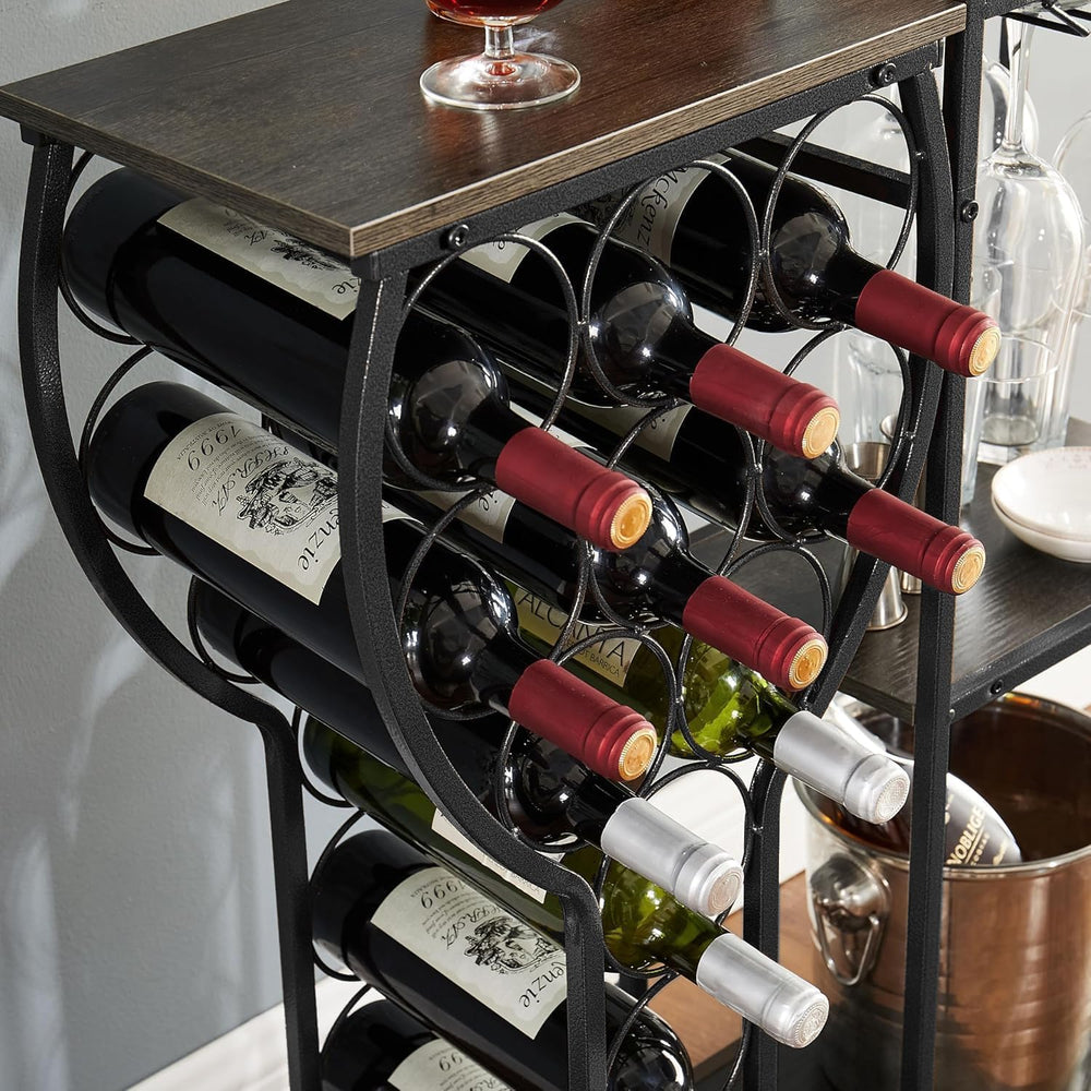 5-Tier Wine Rack Freestanding Floor, 11 Bottles Modern Wooden Wine Holder-Sto...