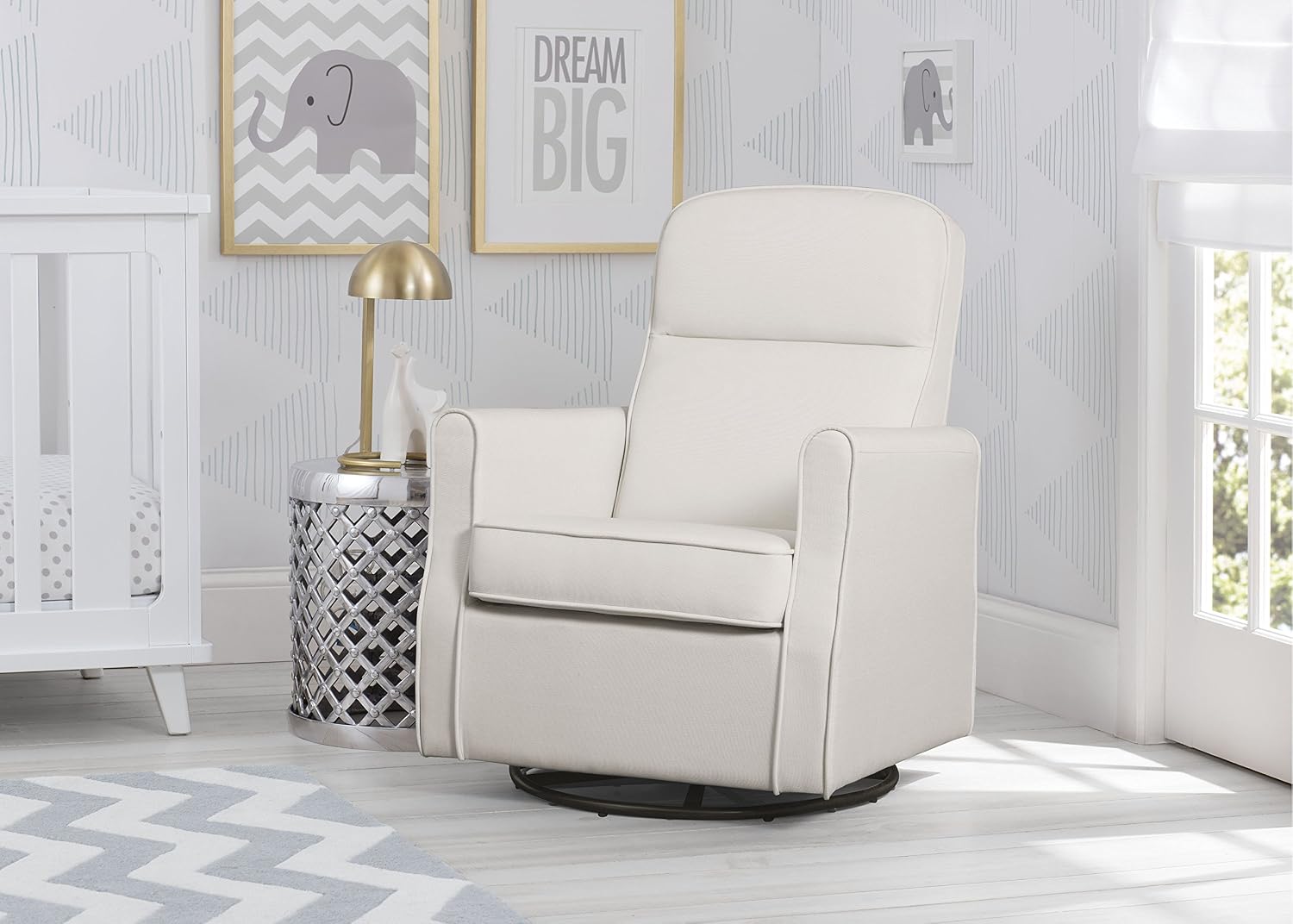Delta Children Blair Slim Nursery Glider Swivel Rocker Chair with Changing Table, Cream Espresso Cherry