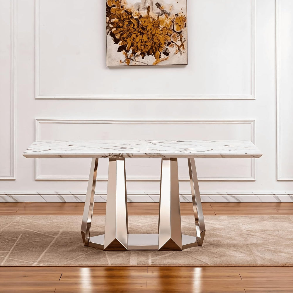 Luxury Rectangle Faux Marble 70" White Dining Table for 6-8 People, Mode...