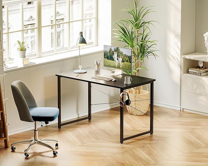 ODK 40 Inches Small Computer Desk, Home Office Desk for Small Spaces, Writing Desk with Headphone Hooks, Black