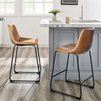 Lemebri 26 inch Bar Stools Set of 2, Modern Counter Height Bar Stools, Faux Leather Barstool with Back and Metal Leg, Armless Bar Chairs for Kitchen Island (Whisky, 2pcs 26")