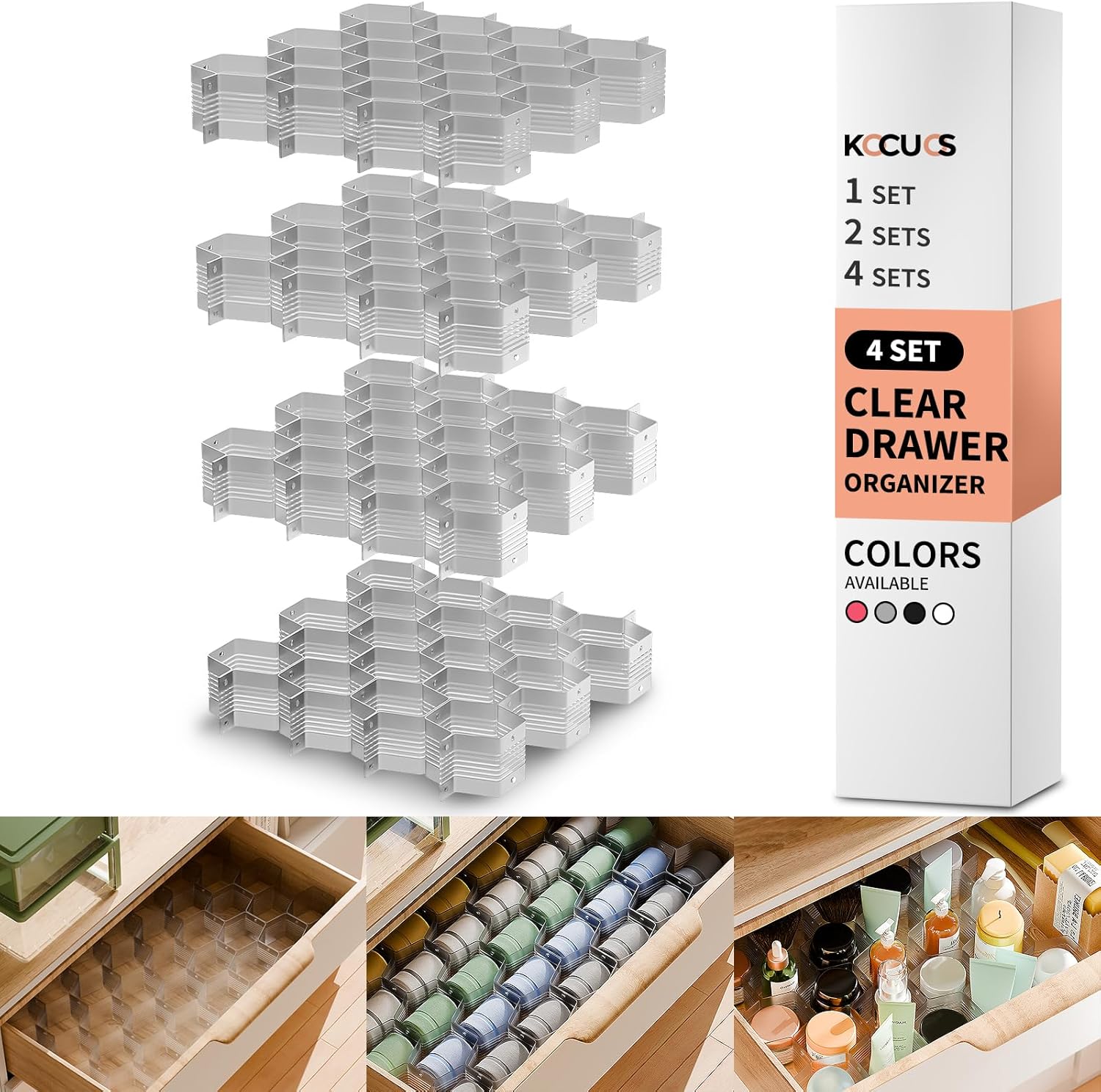 Honeycomb Separator Adjustable Drawer Organizer Divider for Underwear Belt-Scarf Socks Organizer (Gray(4pcs))