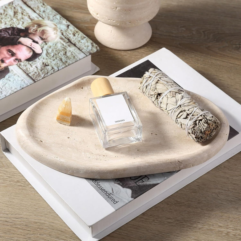 Koville Luxurious Natural Marble Vanity Tray, Cloud Shape Serving Stone Key Tray for Home Decor, 10" x 7" Marble Storage Trays for Bathroom, Stone Plate Holder for Perfume, Candle and Jewelry