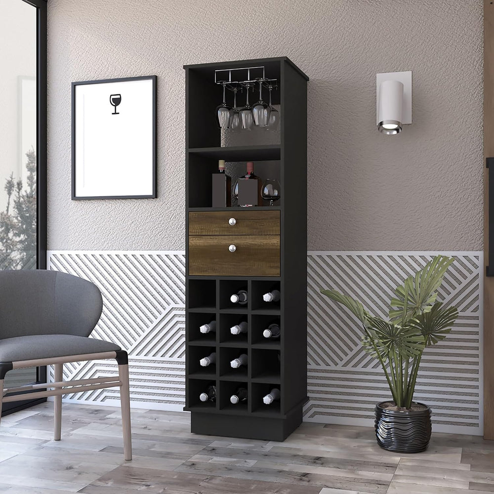 Wine Cabinet with 2-Drawer Storage, 1-Shelf Pantry Sideboard Locker for Kitch...