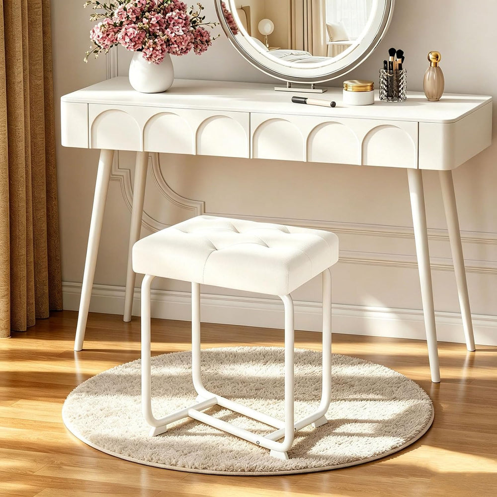 BEWISHOME White Vanity Stool Small Chair for Vanity KFD01W | Leather Makeup V...