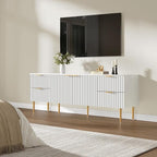 SICOTAS 62 Inch TV Stand for 55/60/65/70 Inch TV - TV Stands for Living Room Entertainment Center with 4 Drawers, Fluted Modern TV Media Console Television Cabinet for Bedroom (White,1 Piece)