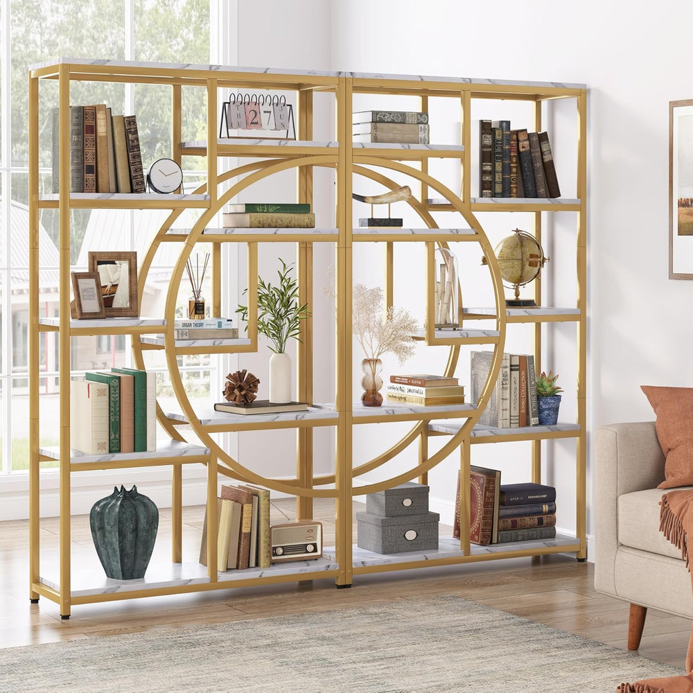 Tribesigns Industrial Bookshelf Bookcase with 9 Open Shelf (Gold)