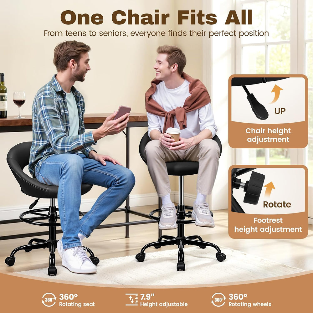 BESTFAIR Office Drafting Chair, Counter Height Barstools with Back Support