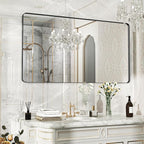 55×30 Black Bathroom Mirror, Rectangular Bathroom Vanity Mirror for Wall with Rounded Corners & Aluminum Alloy Frame, Tempered-Glass, Modern, Farmhouse, Horizontal/Vertical, Entryway, Bedroom