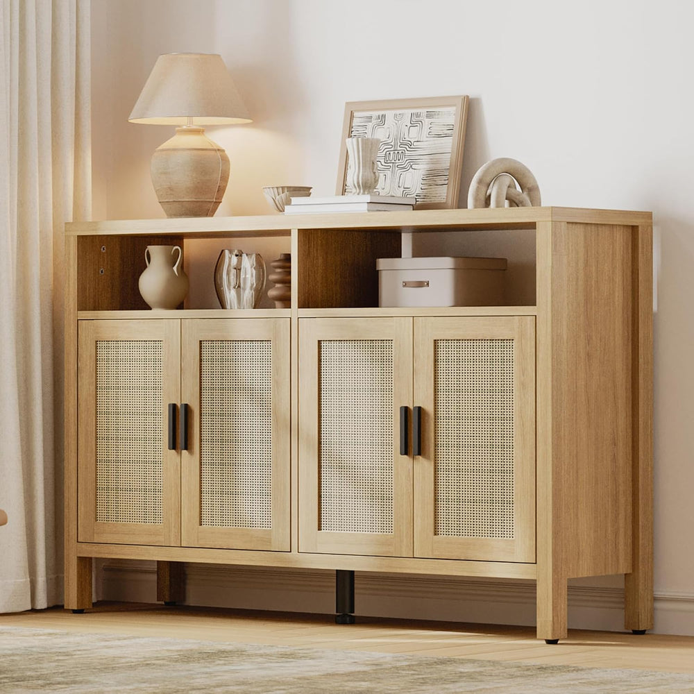 Mericonia Rattan Buffet Cabinet with Storage, Sideboard with Doors, Console T...
