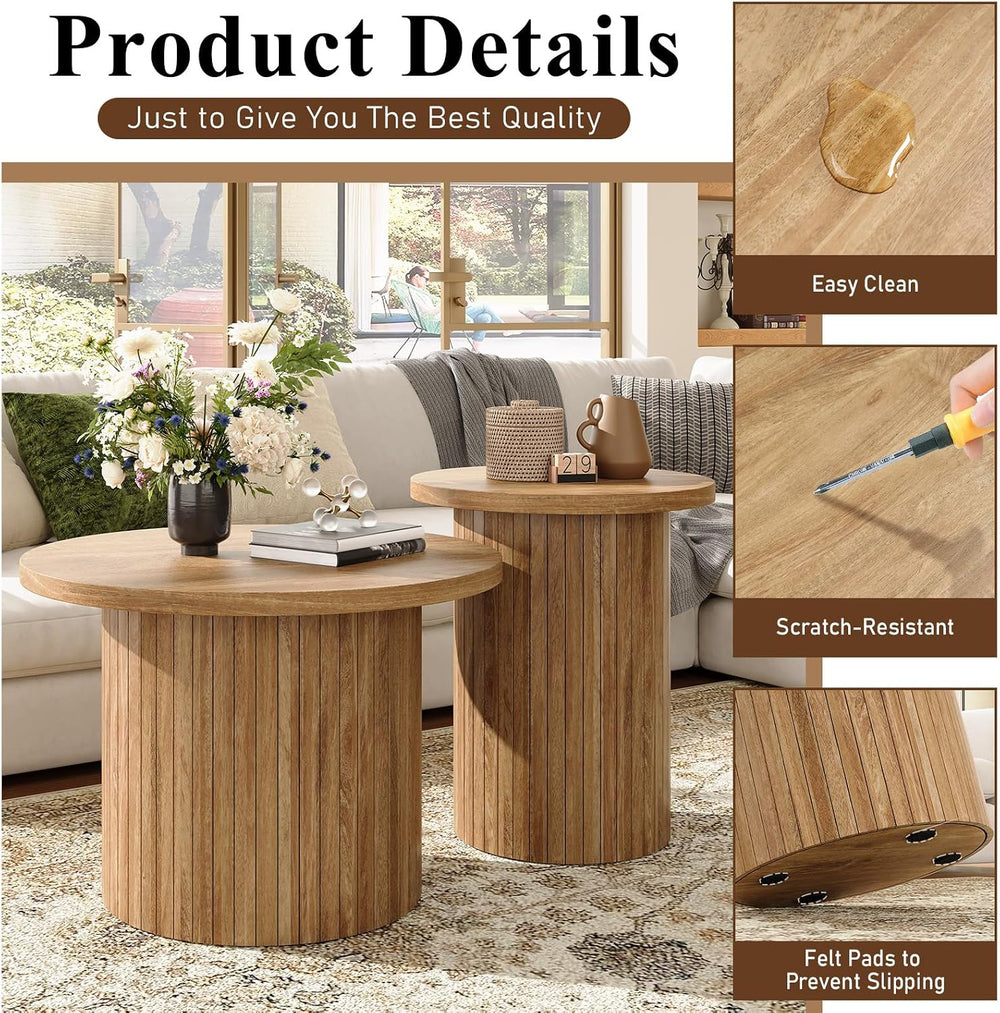 LUXOAK 3-Piece Mid Century Modern Living Room Table Set, 70" TV Stand wi...