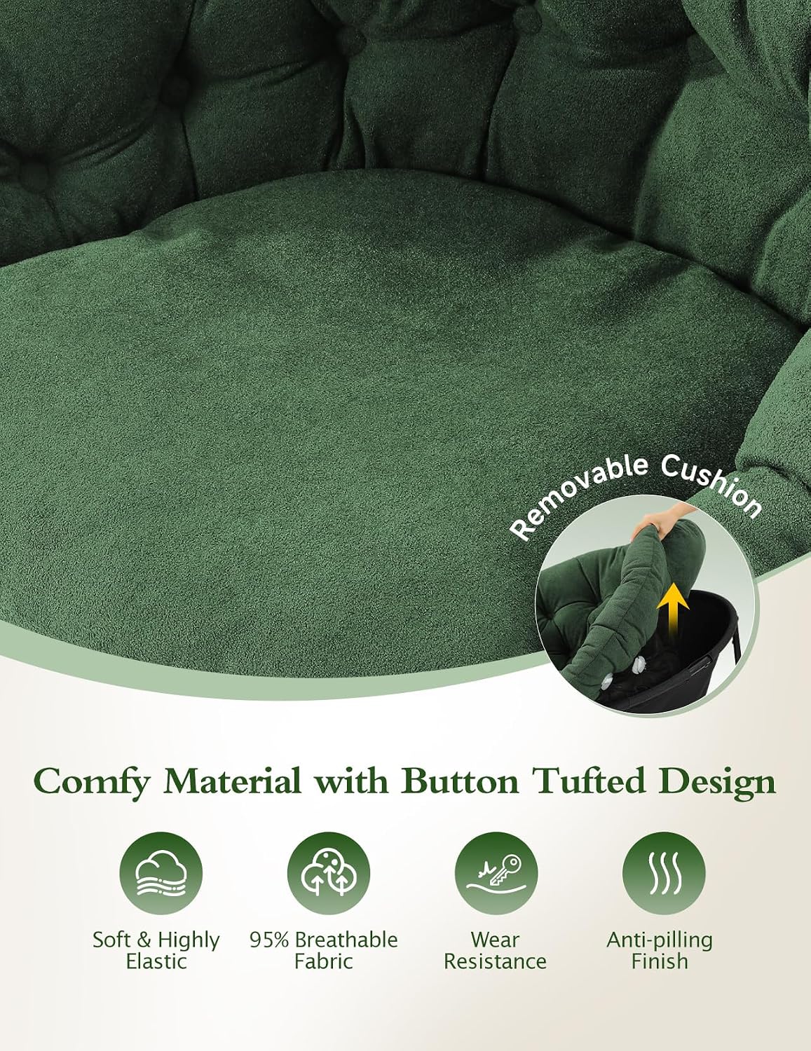 Kidirect Wide Rocking Chair Nursery, Comfy Saucer Nursery Rocking Chairs with Removable Cushion, Indoor Papasan Nursing Chair for Breastfeeding, Mecedora Para Adultos for Living Room & Bedroom (Green)