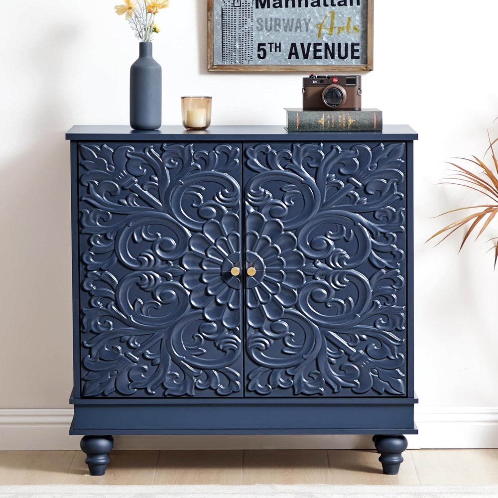 weselon Accent Cabinet with 2 Doors, Luxury Carving Board Storage Sideboard w...