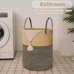 Large Woven Laundry Basket Hamper,60L Cotton Rope Storage Bin for Blankets,Toys and Clothes,Decorative Tall Nursery Hamper for Living Room,Baby Nursery,Bathroom and Bedroom,Brown and Black