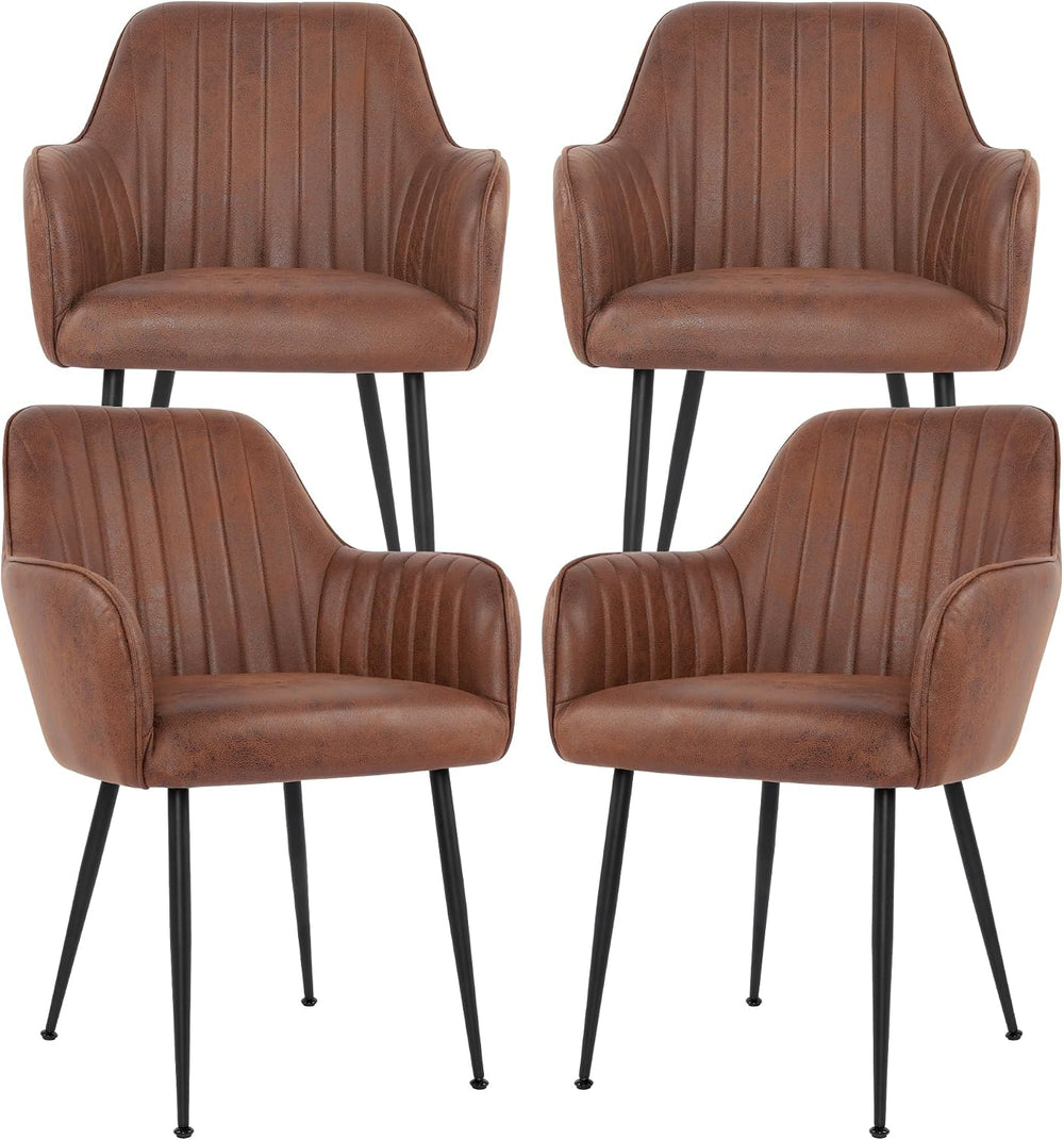 Set of 4 Dinning Chairs, Upholstered Accent Chairs with Black Finished Metal ...
