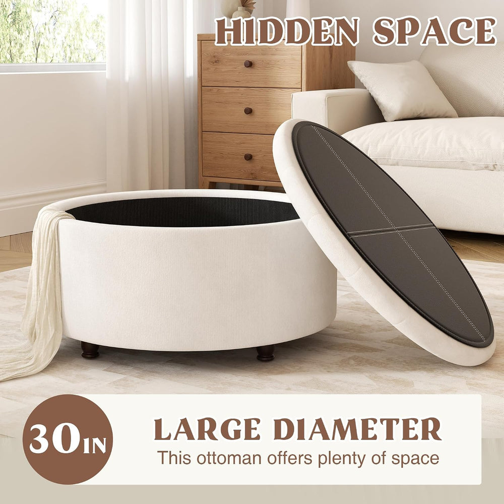 30 Inch Round Storage Ottoman,Modern Tufted Ottomans,Circular Coffee Table wi...