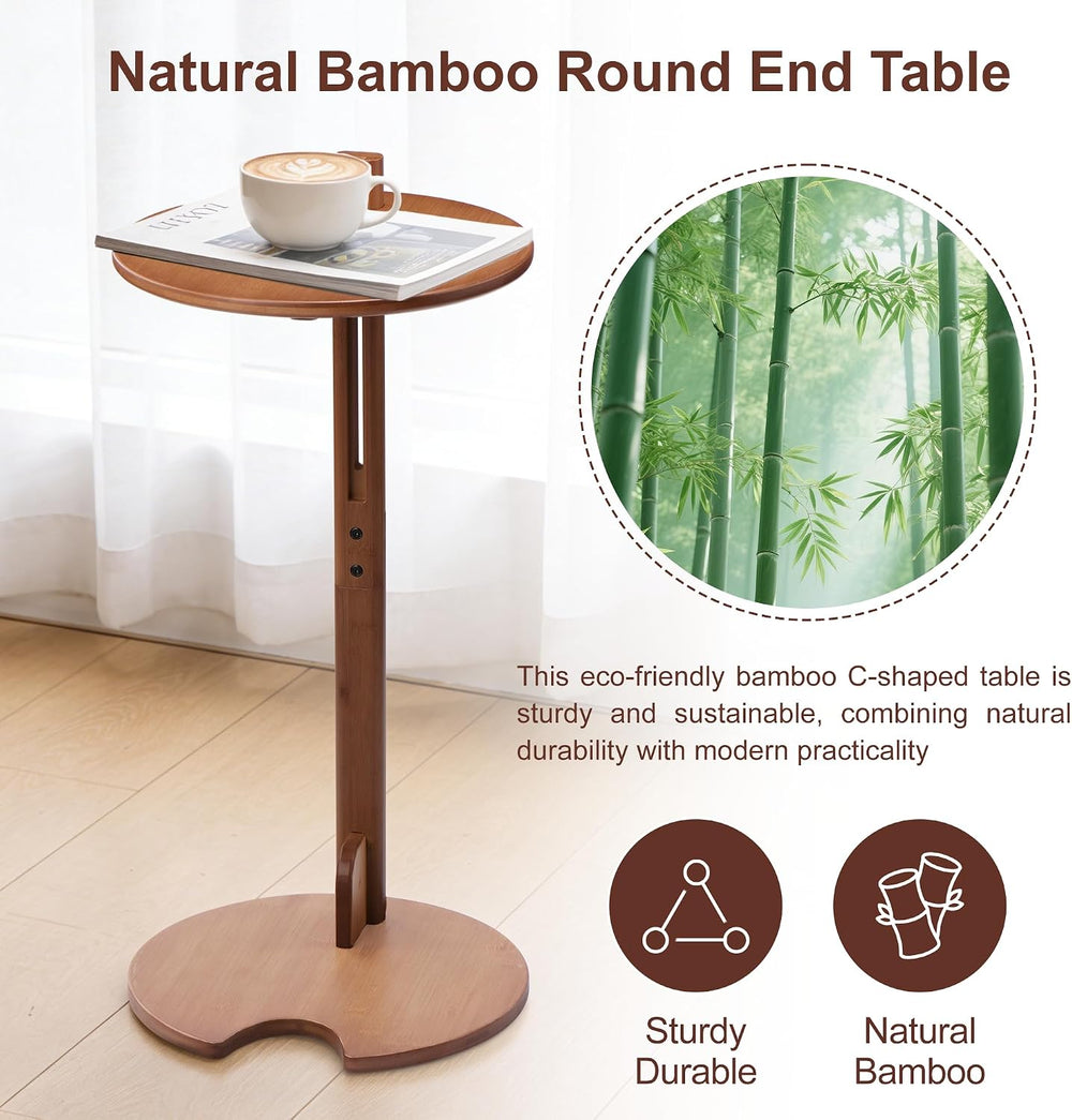 18–26" Height Adjustable Bamboo C-Shaped Side End Table for Sofa | Slide...