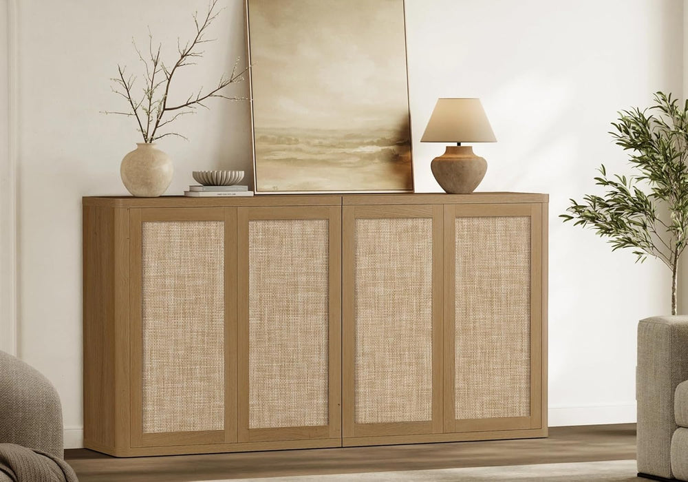 SICOTAS 64" Rattan Modular Buffet Sideboard Storage Cabinet - Large Cred...