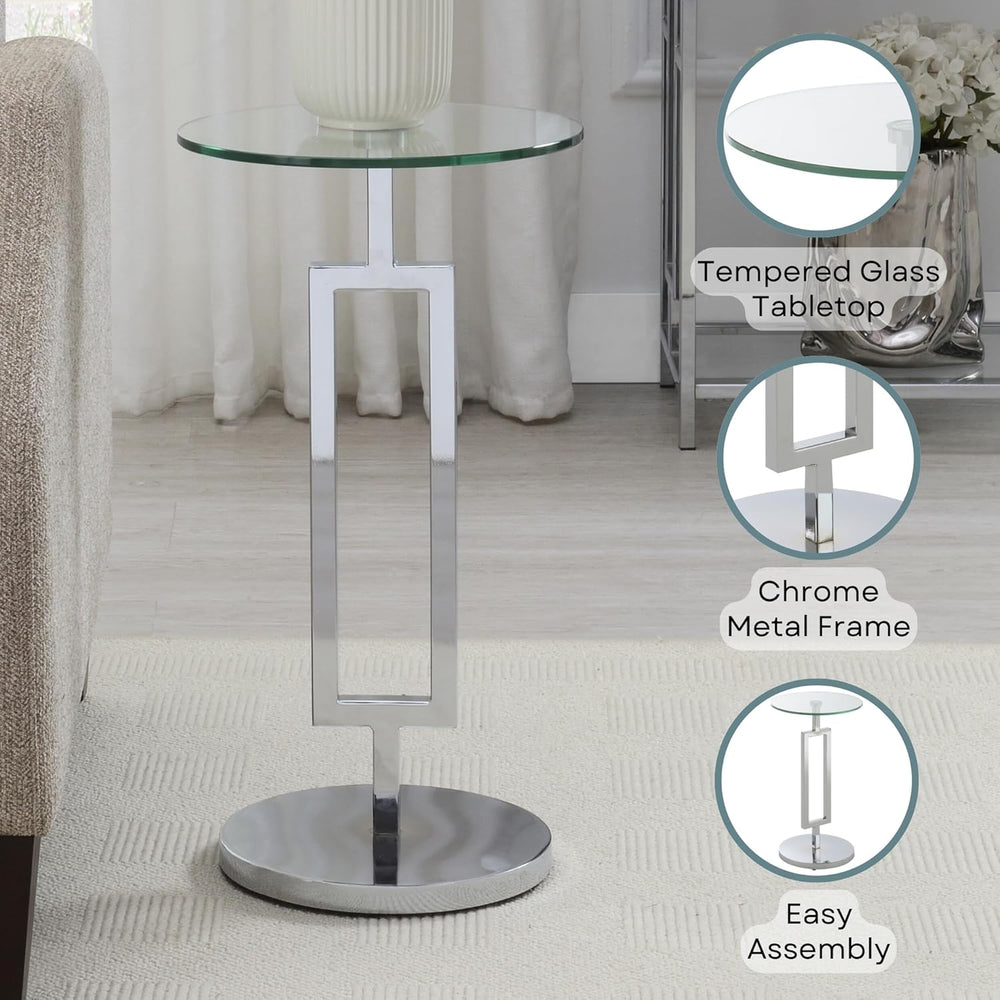 Convenience Concepts Town Square Chrome Glass Martini End Table 12" - Ro...