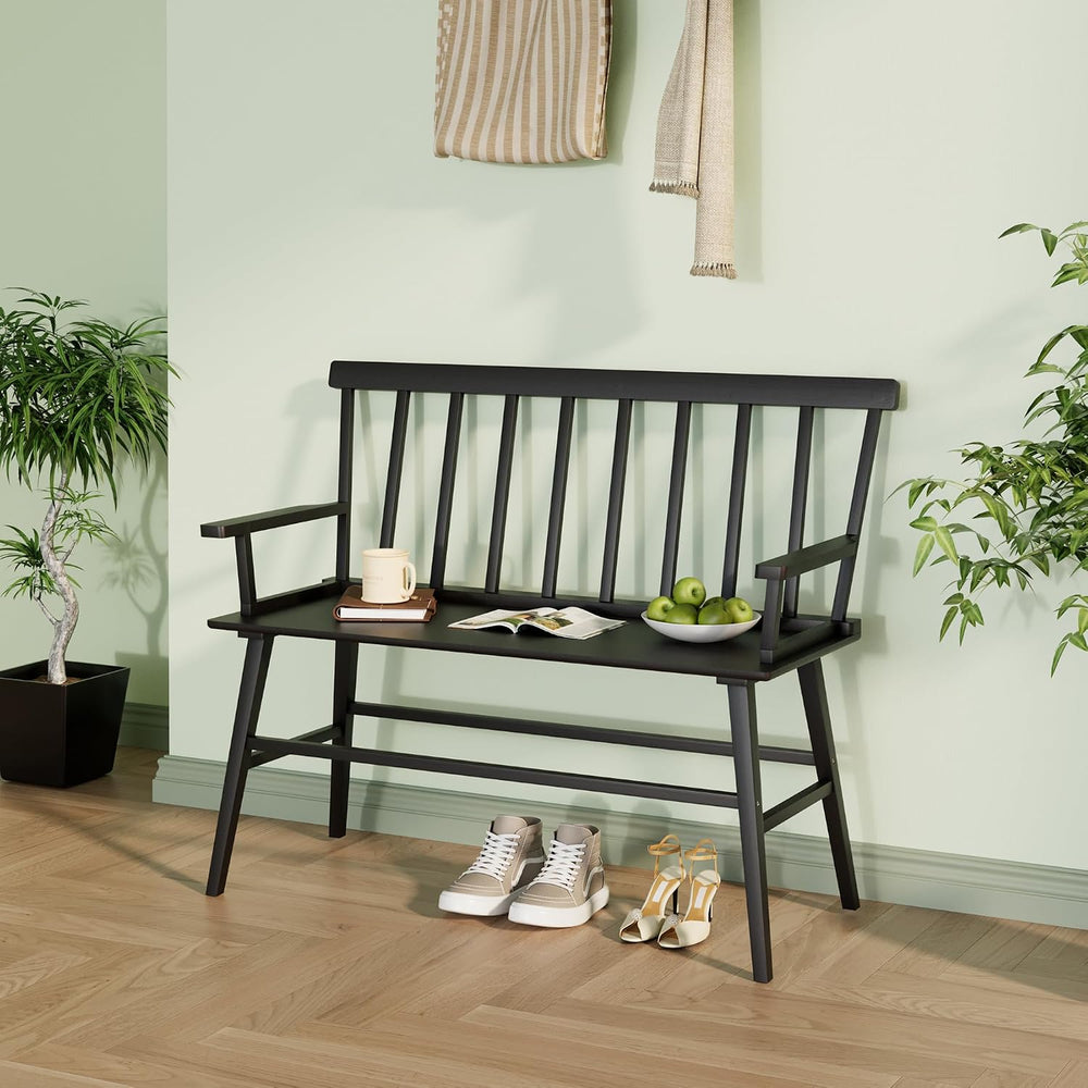 Wisuce Bamboo Dining Bench, Entryway Bench with Spindle Back (Black) | Bamboo...