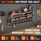 49.8" W Large Power Tool Organizer Wall Mount, Heavy Duty Tool Organizer with 14 cordless Drill Holder, 4 Layers Garage Organization and Storage Rack, Tool Rack for Garage Workshop, Black