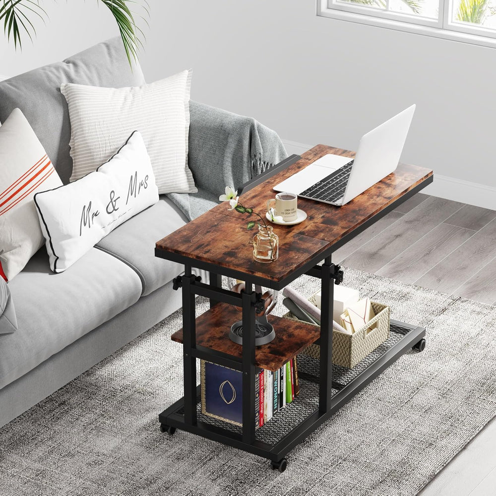 Tribesigns Adjustable Height Rolling C-Table, Mobile Side Table with Tiltable...