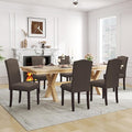 LSSPAID Dining Chairs Set of 6, Modern Comfy Linen Upholstered Parsons Dining Room Chairs with Bronze Nail Head Trim and Brushed Solid Wood Legs, Coffee