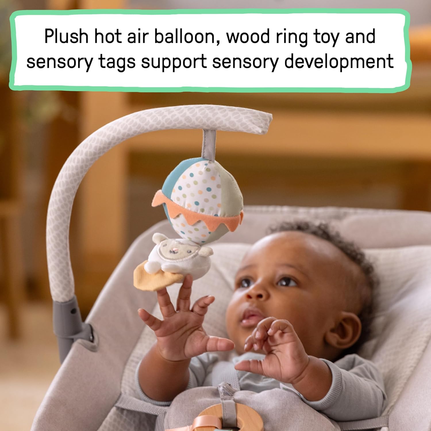Ingenuity Keep Inmotion Automatic Baby Rocker Seat, with Remote Control for Vibration, Music & Volume Control, Premium Materials, 0-6M - Soulful Skies